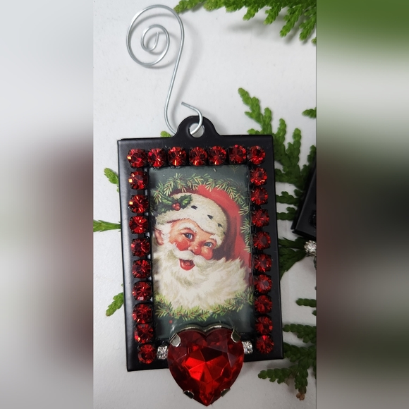 Photo Frame Rhinestone Ornament -  Christmas Holiday Handcrafted New Assemblage - Picture 2 of 4